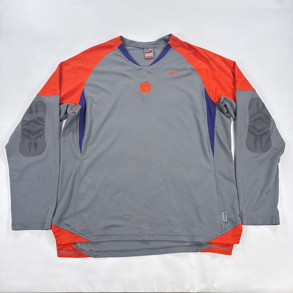 Nike Clemson Tigers Jersey Mens XL Gray Long Sleeve Football Practice V-Neck XL